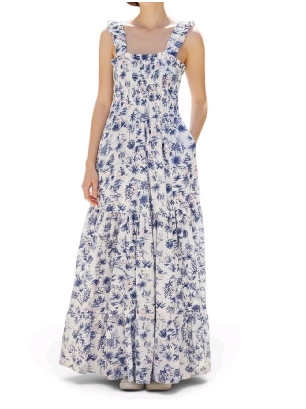 Abercrombie & Fitch White Maxi Dress with Blue Floral Print